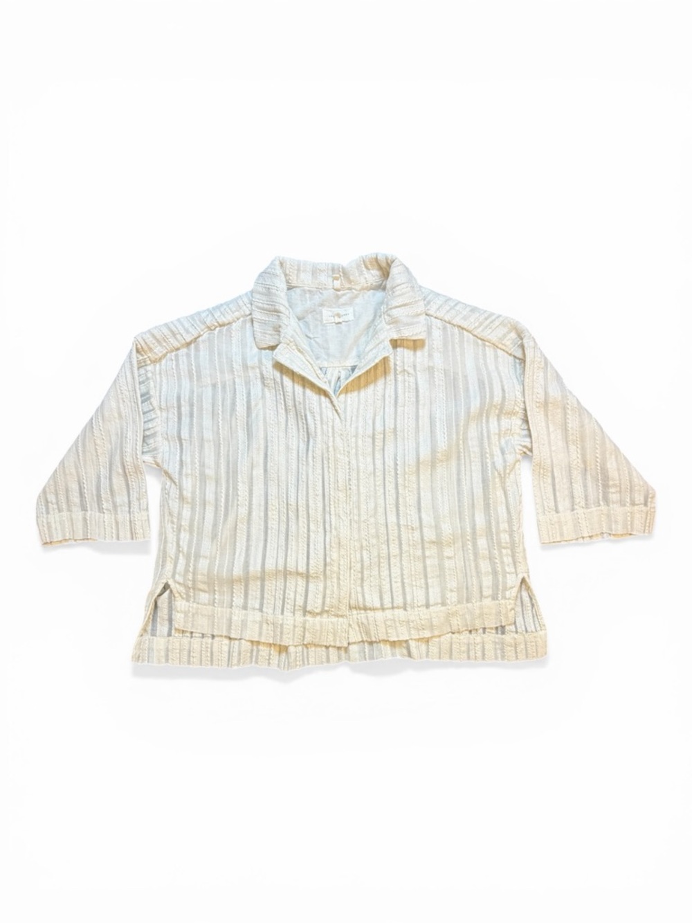 Lou & Grey Cream Textured Stripe Button Down‎ Top Womens Medium 503142